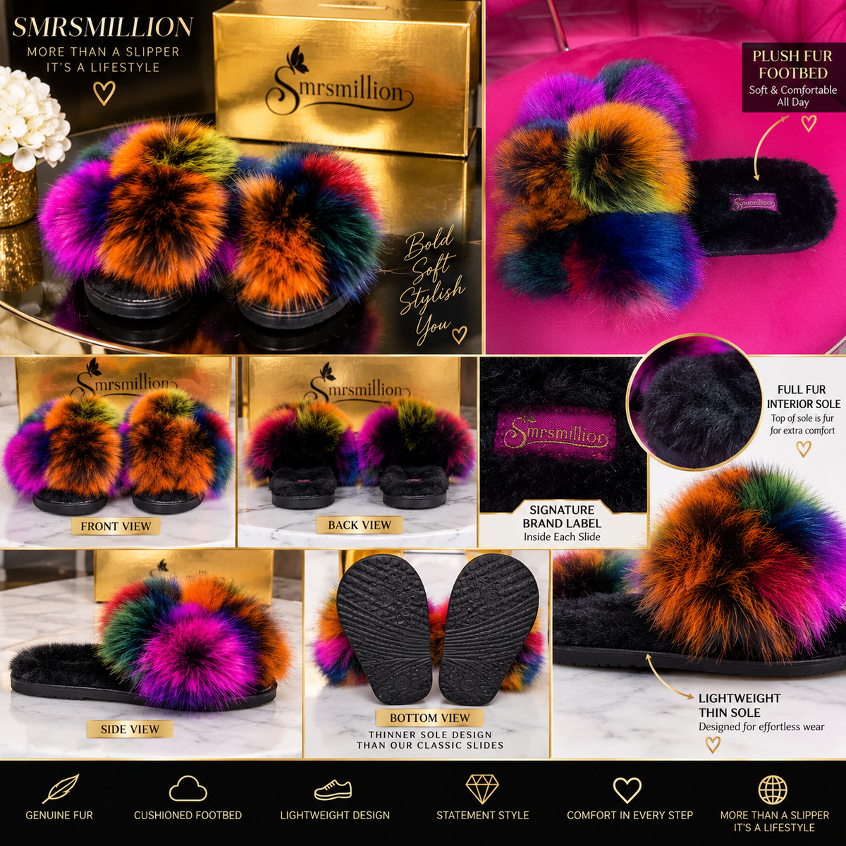 Pom-Pom Luxe Slides