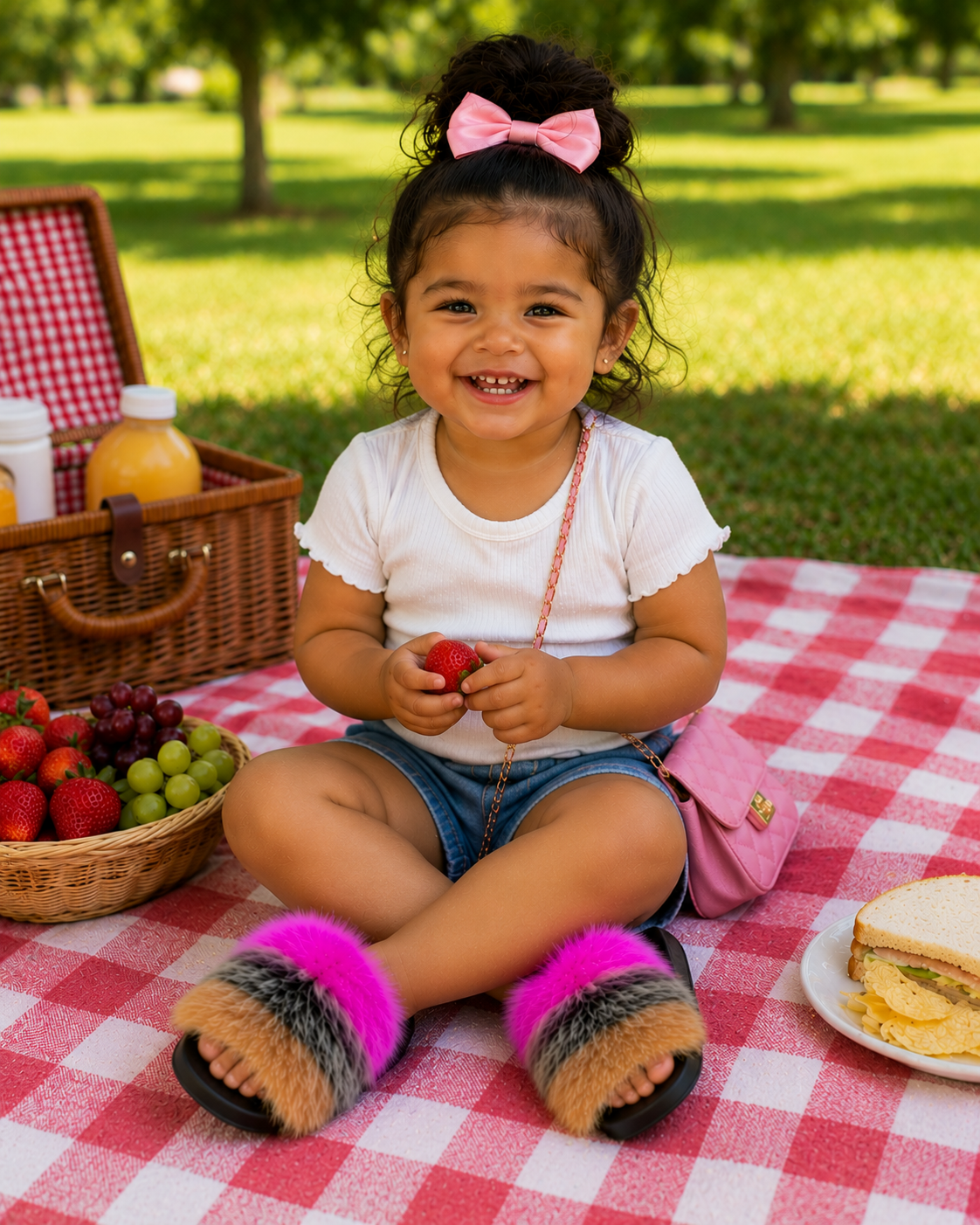 Pink Frenzy Toddler Fur Slides