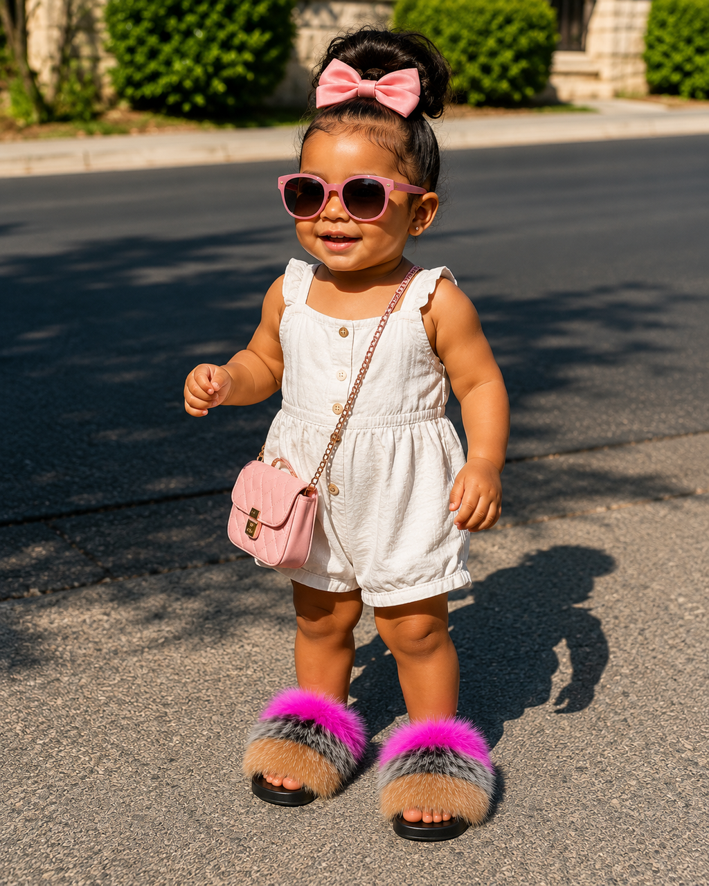 Pink Frenzy Toddler Fur Slides