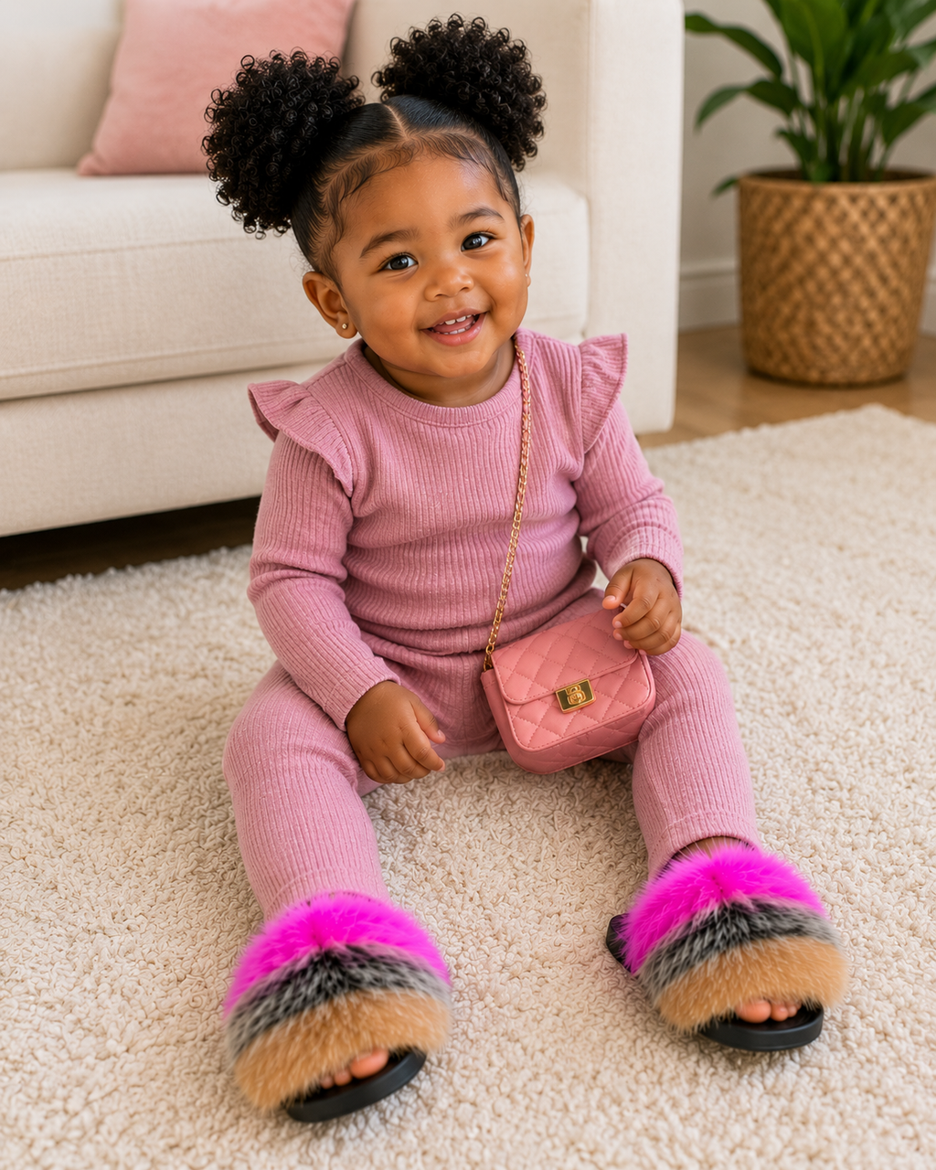 Pink Frenzy Toddler Fur Slides