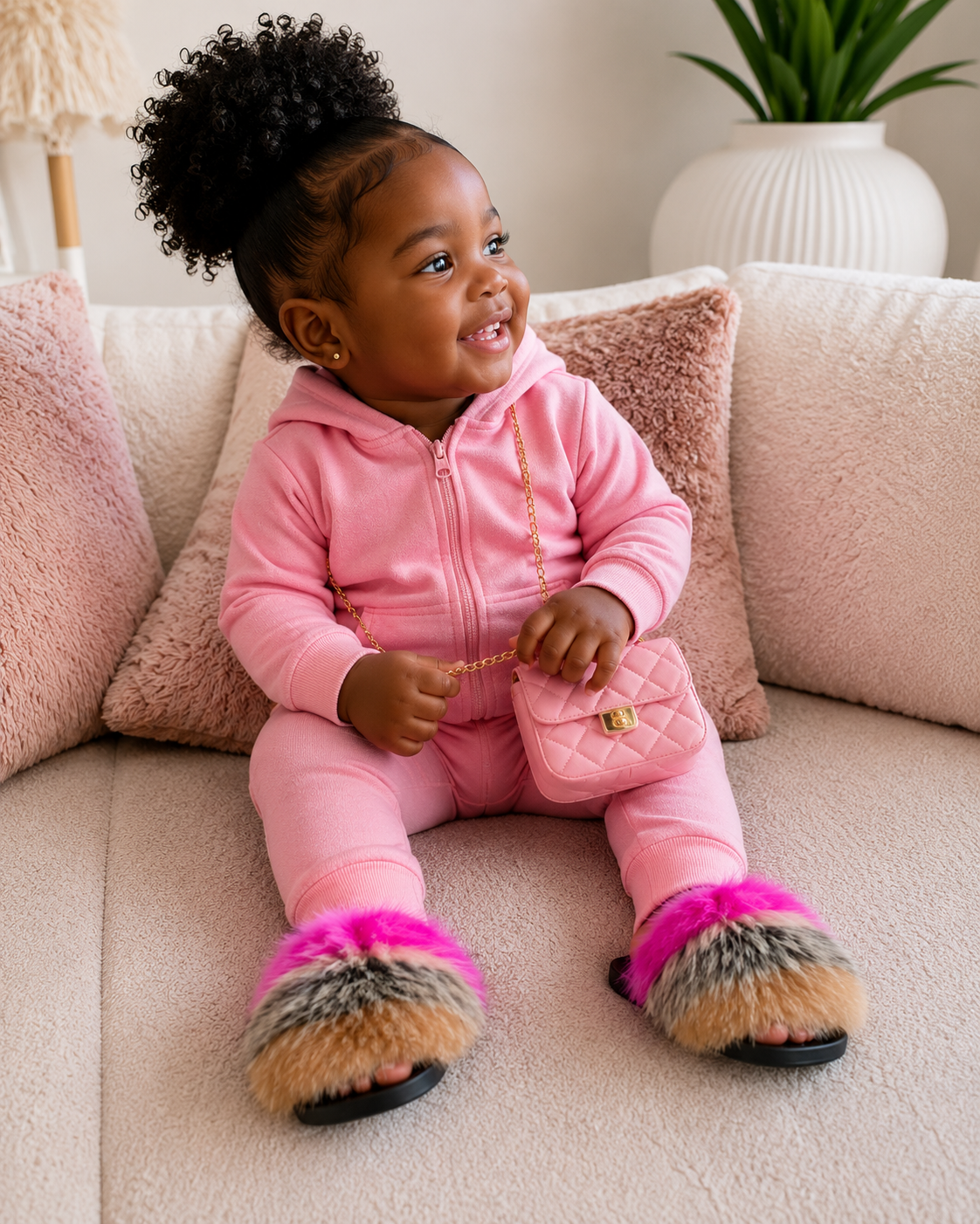 Pink Frenzy Toddler Fur Slides