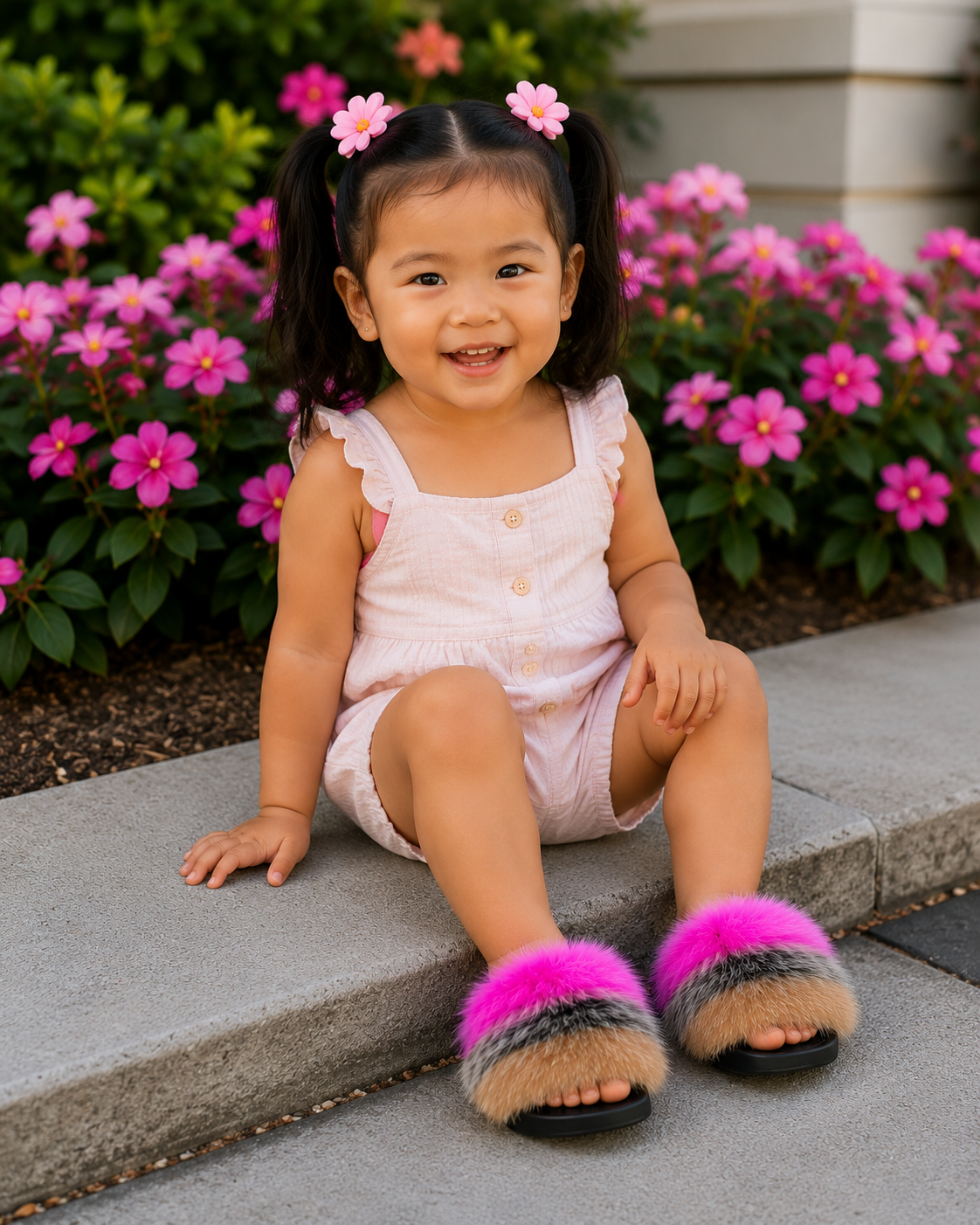 Pink Frenzy Toddler Fur Slides