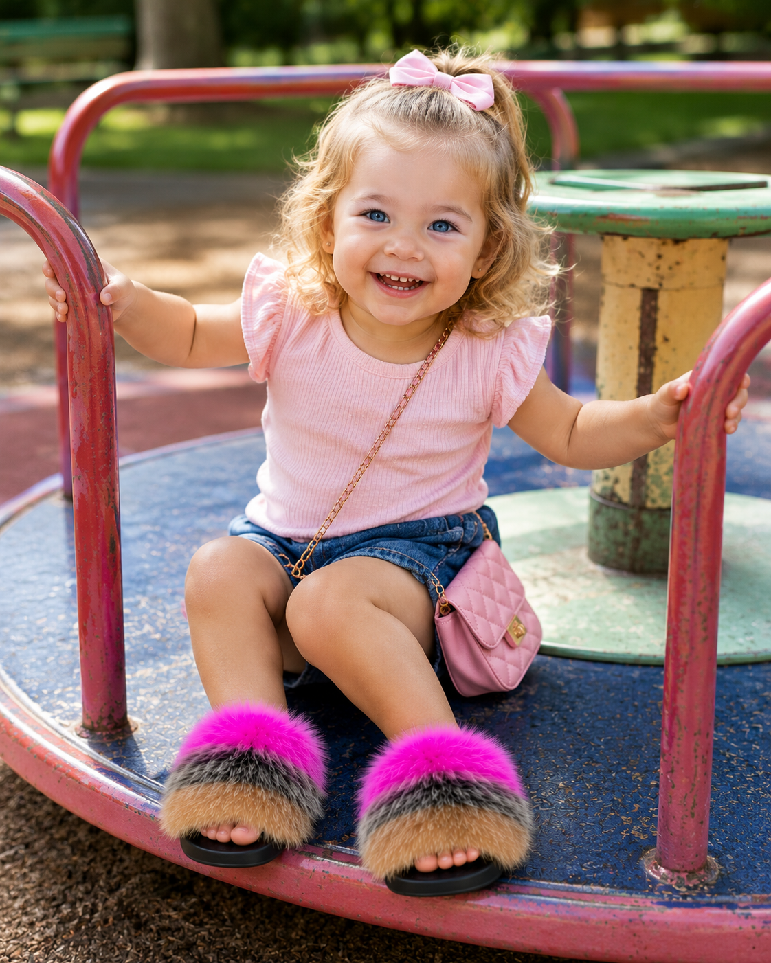 Pink Frenzy Toddler Fur Slides