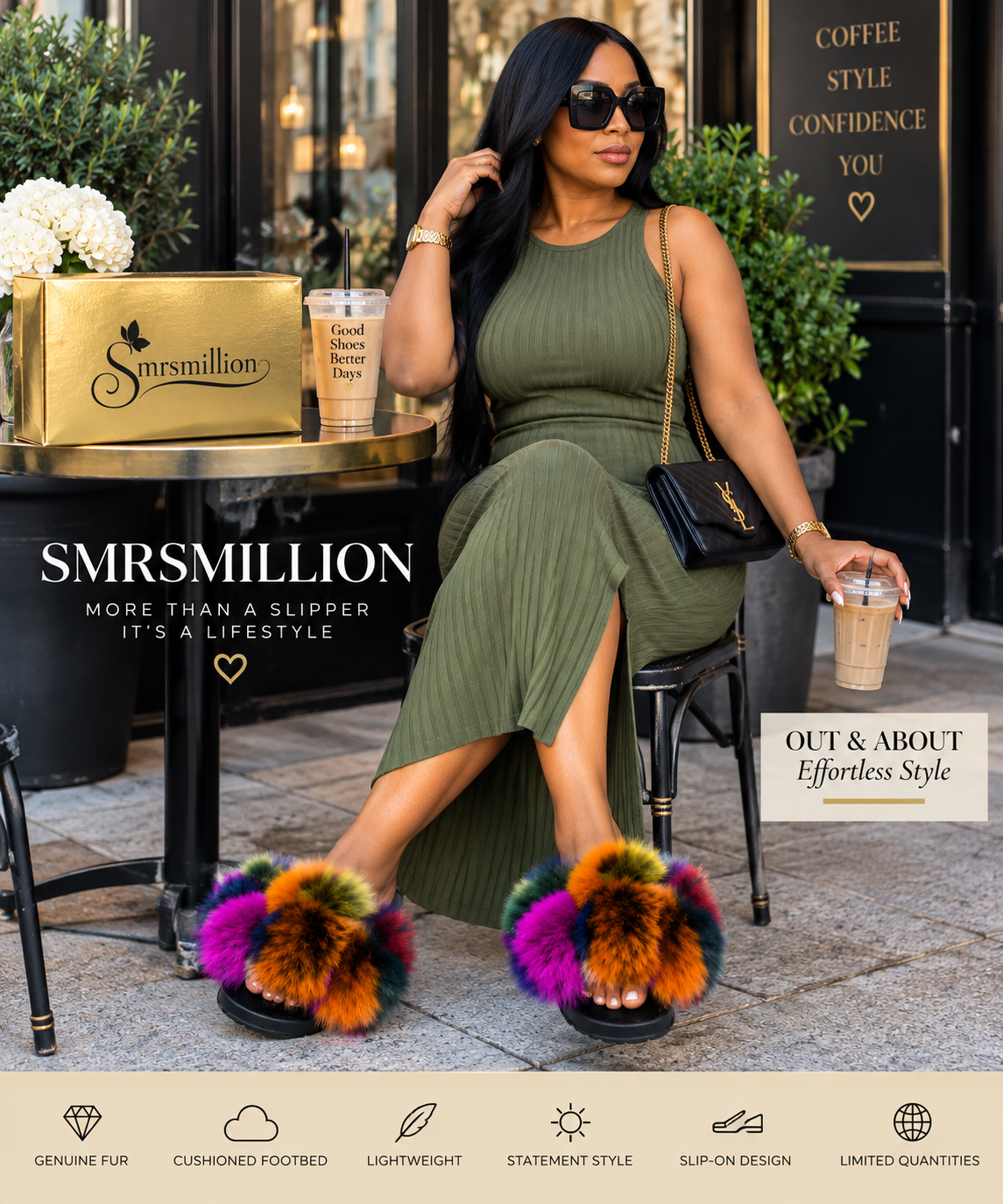 Pom-Pom Luxe Slides
